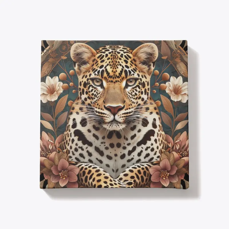 Regal Leopard in Floral Frame