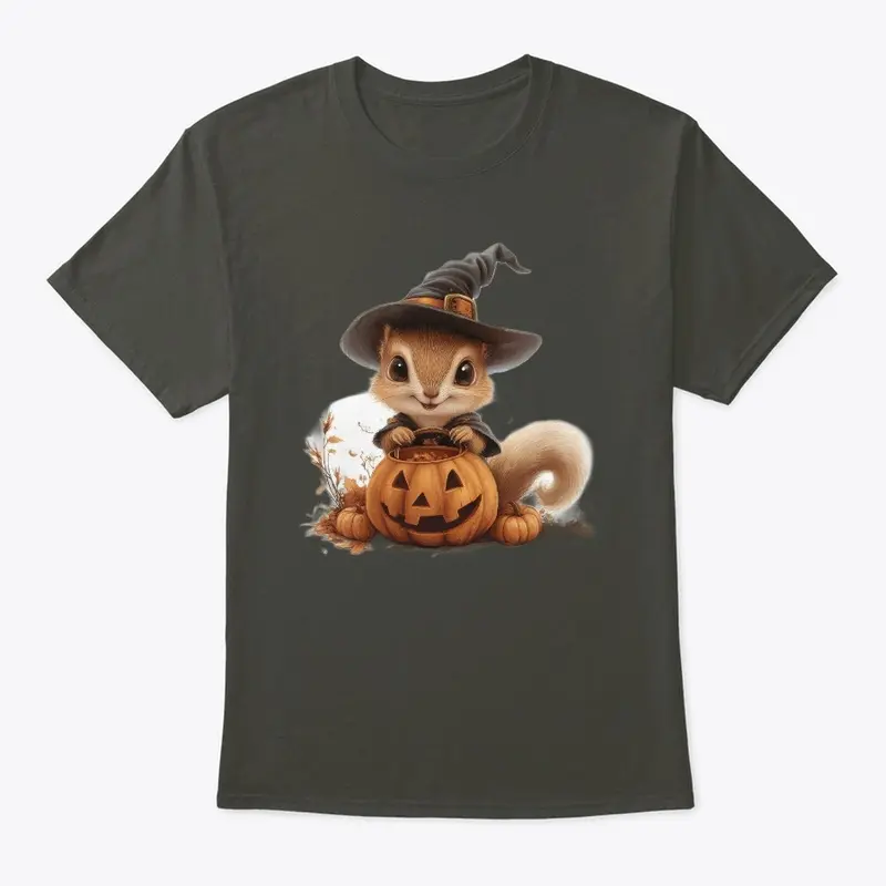 Squirrel Witch with Pumpkin Cauldron